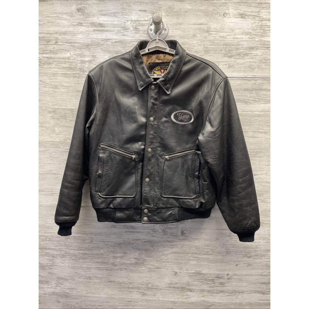 Victory‎ Motorcycle Mens Leather Riding Jacket Black Size Large